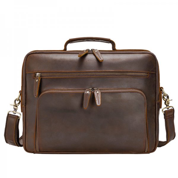 Vintage Crazy Horse Leather Men's Briefcase Laptop Bag